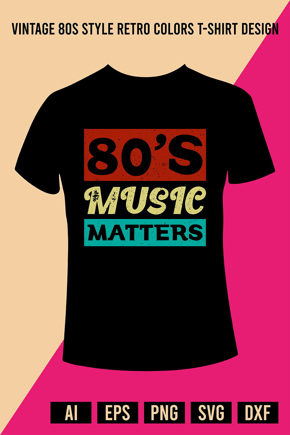 Vintage 80s Style Retro Colors T-Shirt Design pinterest preview image.