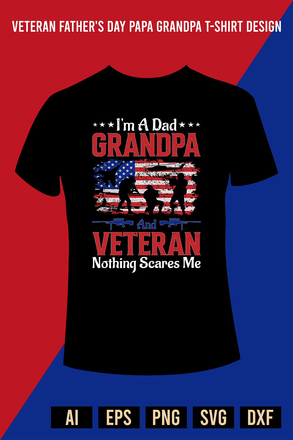 Veteran Father's Day Papa Grandpa T-Shirt Design pinterest preview image.