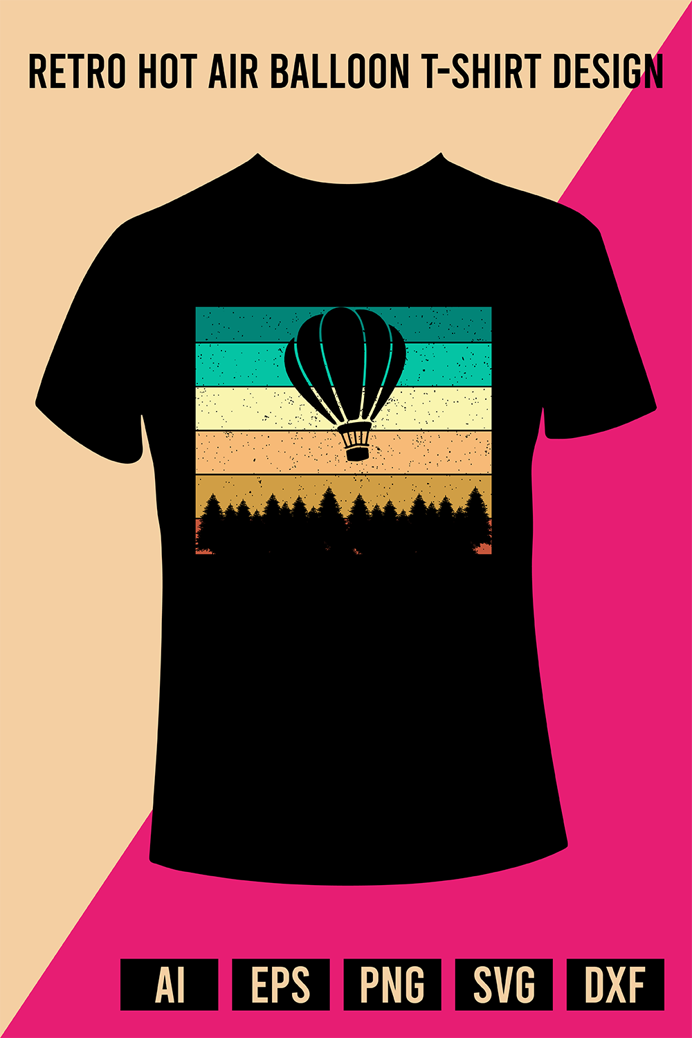 Retro Hot Air Balloon T-Shirt Design pinterest preview image.