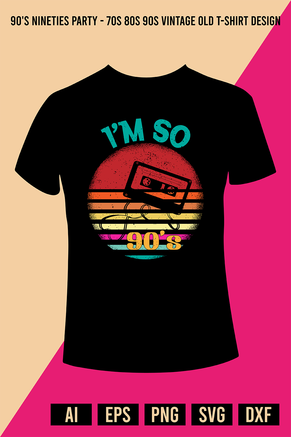 90's nineties party - 70s 80s 90s Vintage old T-Shirt Design pinterest preview image.