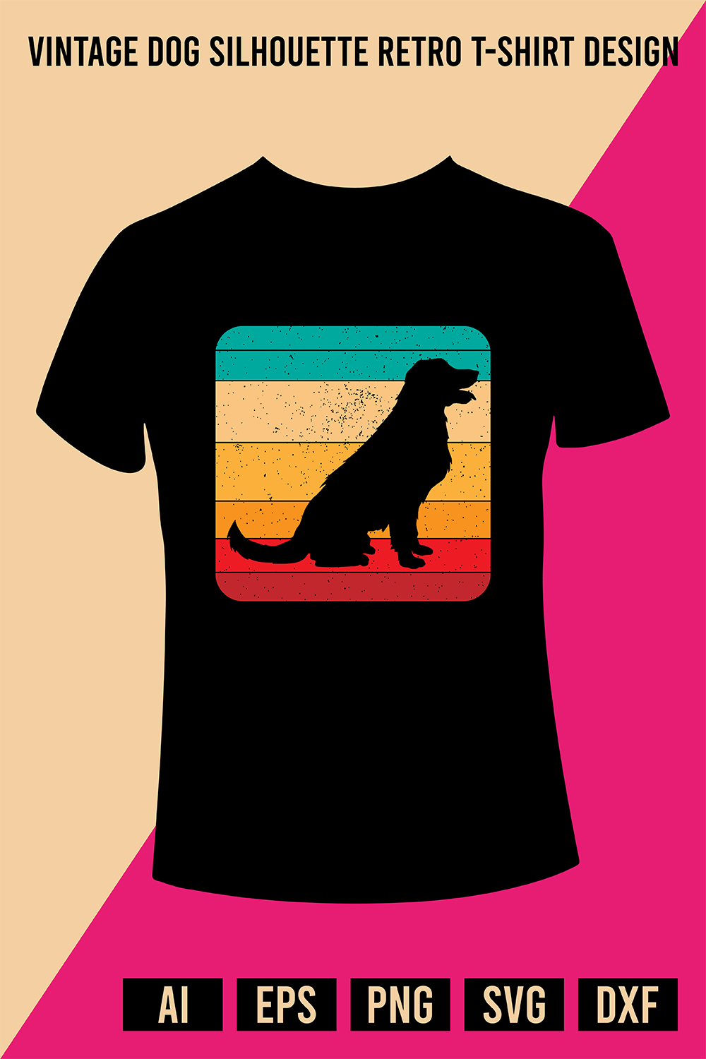 Vintage Dog Silhouette Retro T-Shirt Design pinterest preview image.