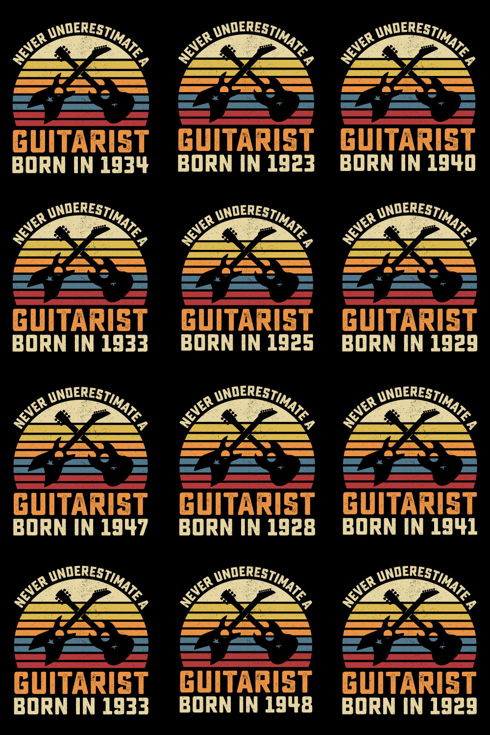 50 Guitar Vintage T Shirt Design Bundle Vol-1 pinterest preview image.