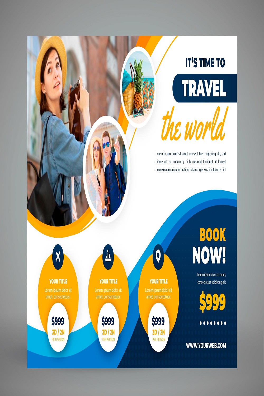 Horizontal travel banner template with photo pinterest preview image.