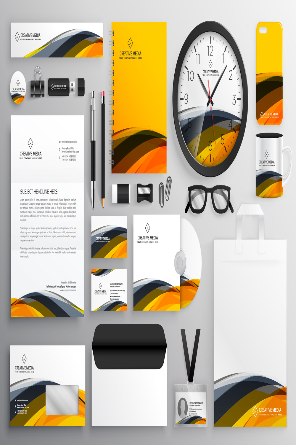 Abstract yellow modern brand identity business pinterest preview image.