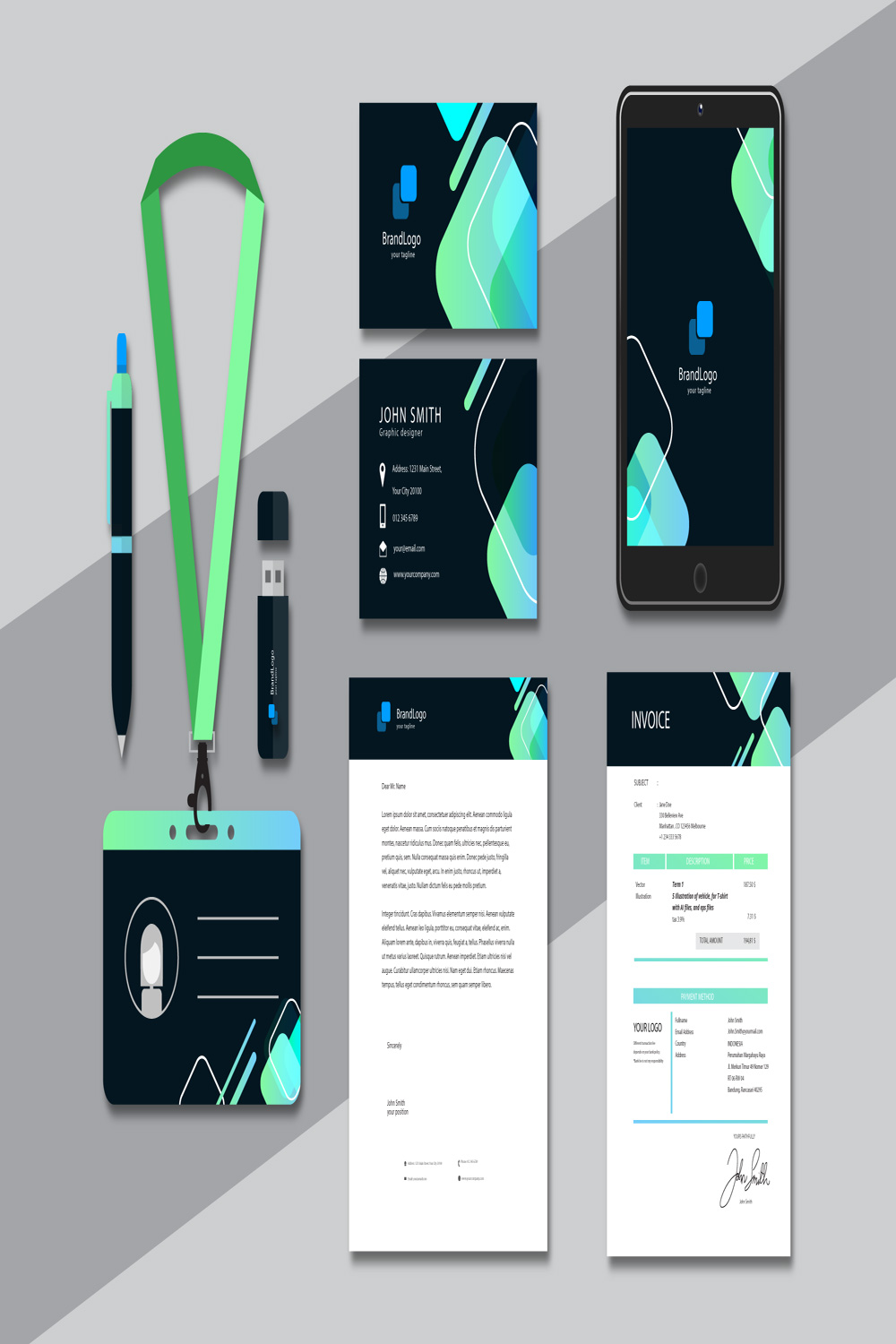 Modern business stationery collection pinterest preview image.