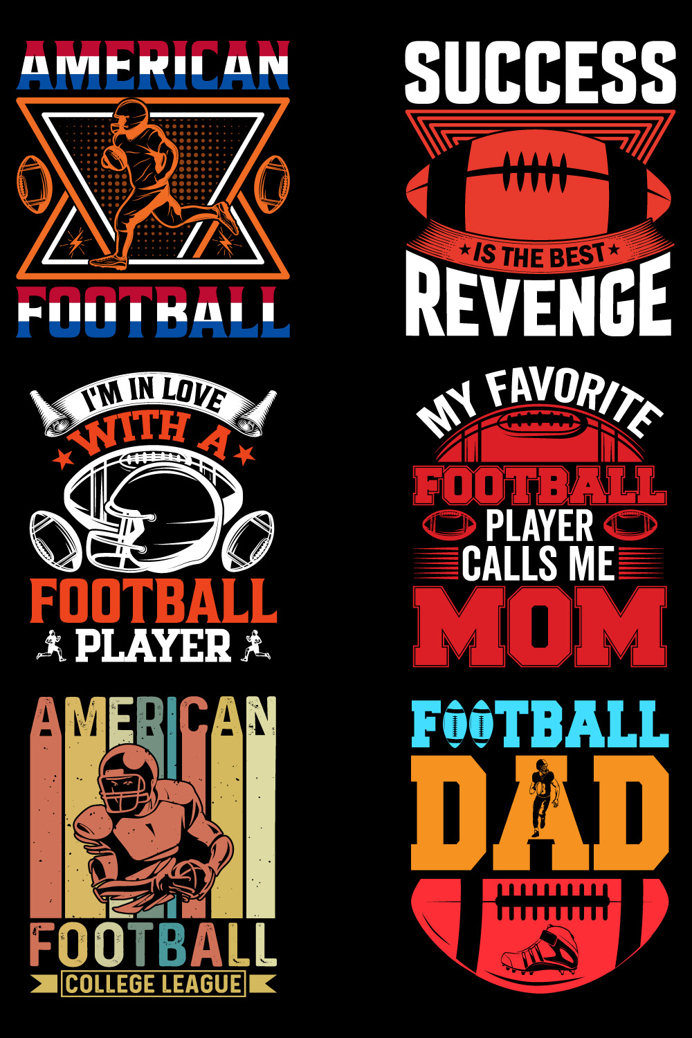 Premium vector American Football T shirt design bundle pinterest preview image.