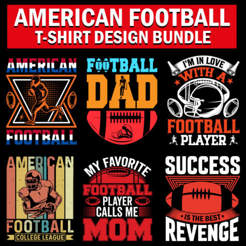 Premium vector American Football T shirt design bundle cover image.