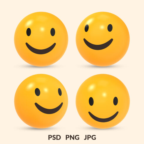 3D rendered social media icon of happy smiley emoji reaction with different view cover image.