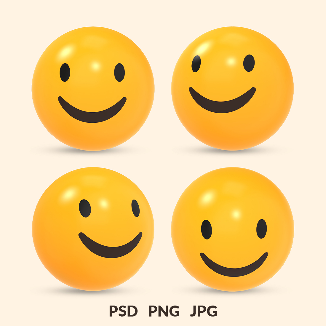 3D rendered social media icon of happy smiley emoji reaction with different view cover image.