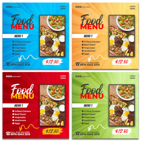 4 Food Menu Restaurant Social Media Banner Templates cover image.