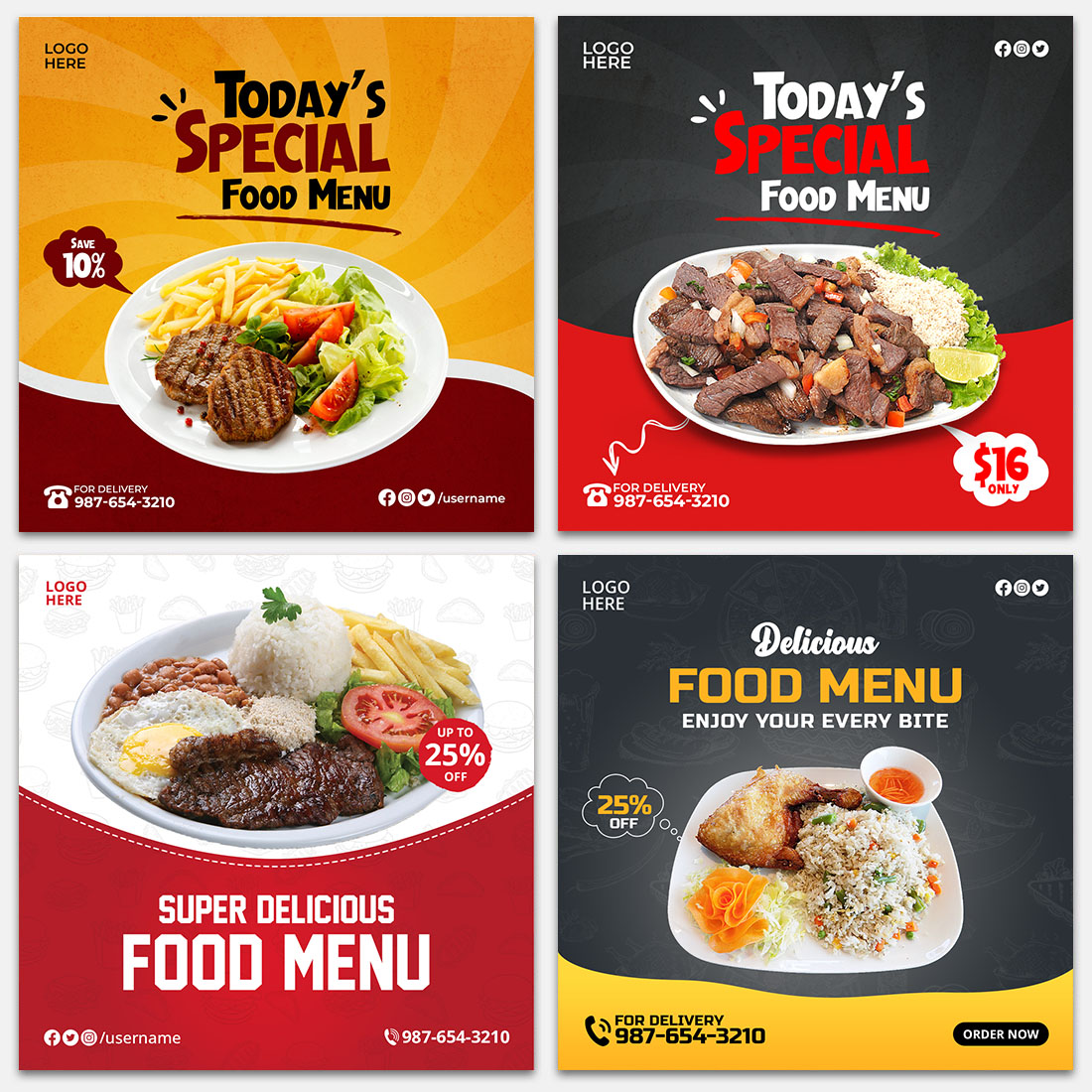 4 Food Menu Restaurant Social Media Banner Templates cover image.