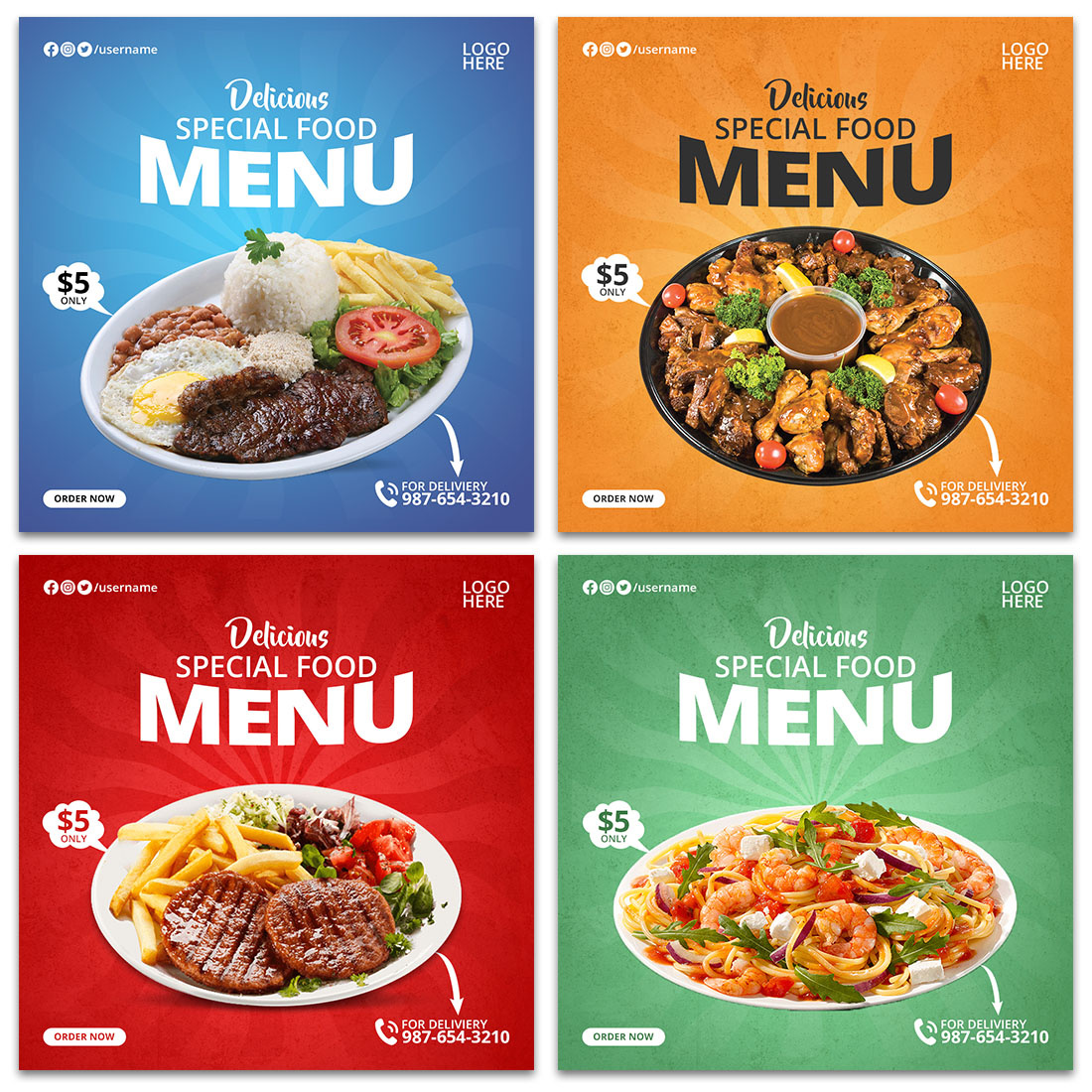 4 Special Food Menu Restaurant Social Media Banner Templates cover image.