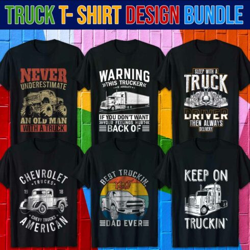 Truck T-Shirt Design Bundle, Trucker t-shirts Graphics cover image.