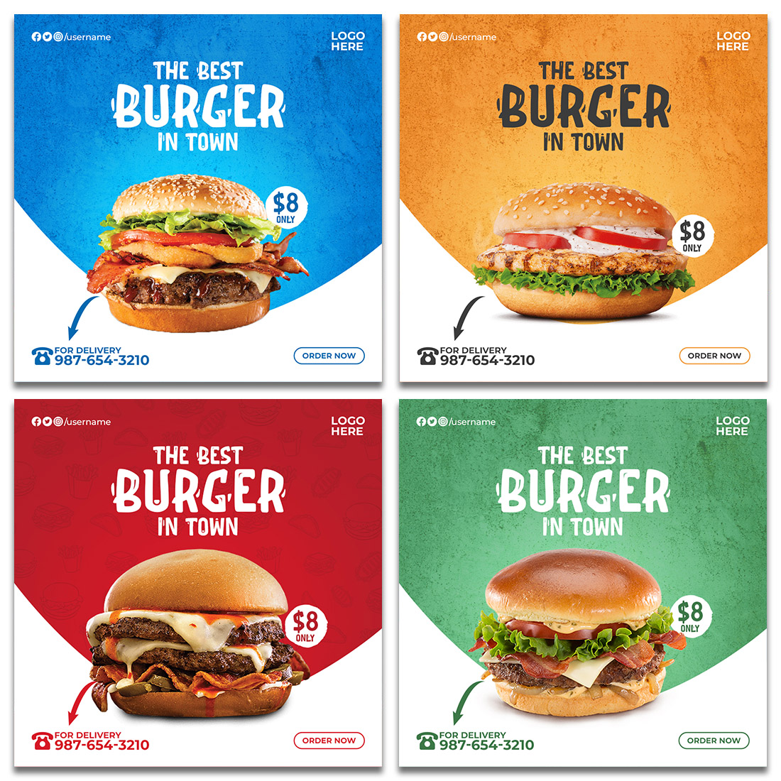 4 Best Burger Restaurant Social Media Banner Templates cover image.