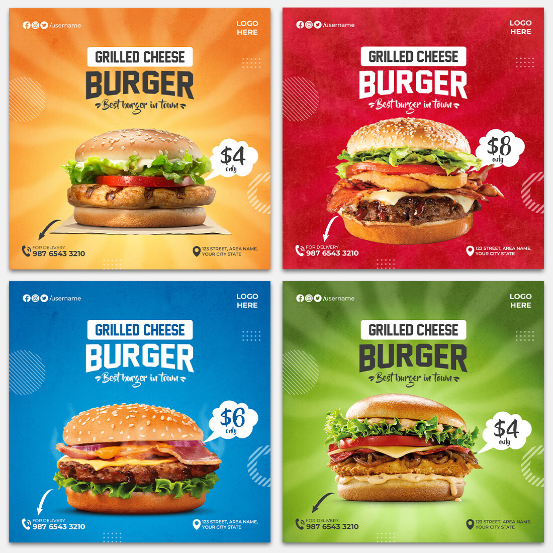 4 Cheese Burger Restaurant Social Media Banner Templates cover image.
