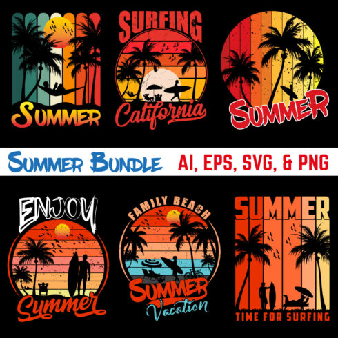 Summer Beach T-Shirt Design Bundle cover image.