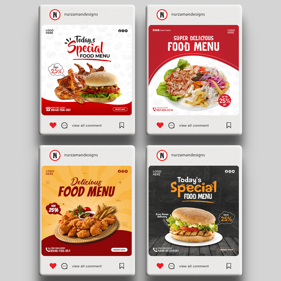 4 Food Menu Restaurant Social Media Banner Templates preview image.