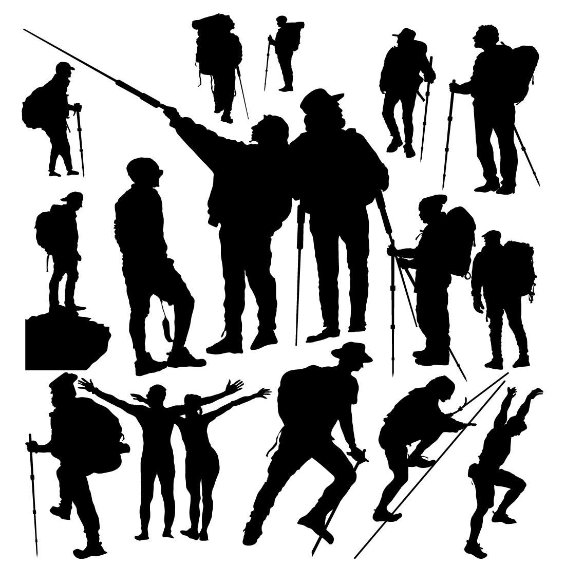 Climber hiker backpacker silhouette vector of a mountaineer preview image.