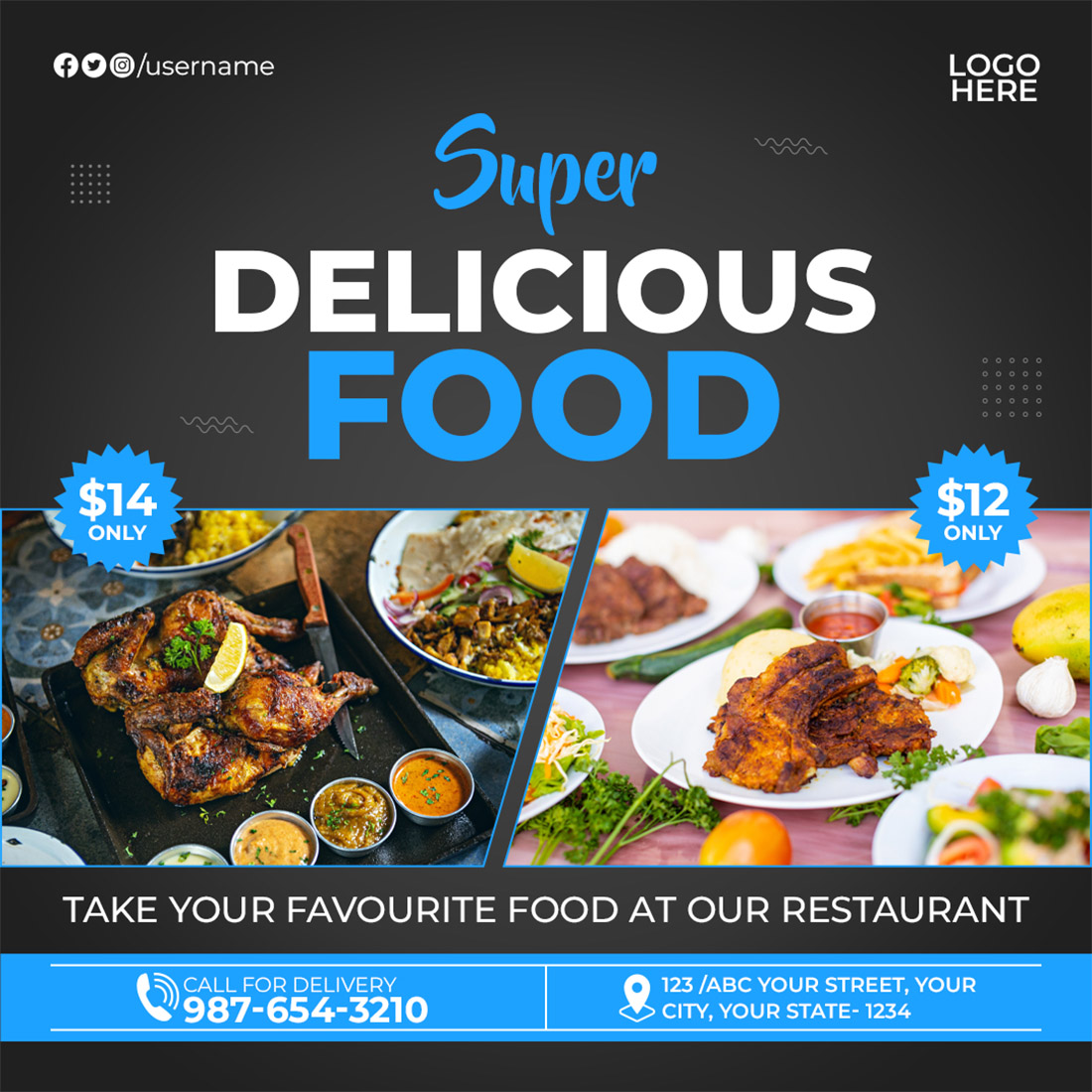 4 Super Delicious Food Restaurant Social Media Banner Templates preview image.