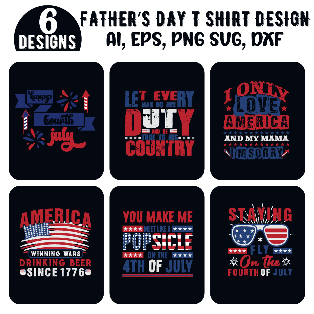 Happy 4th July, USA ndependence Day National day t shirt Design Bundle preview image.