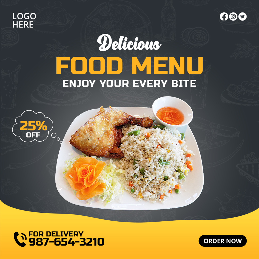 4 Food Menu Restaurant Social Media Banner Templates preview image.