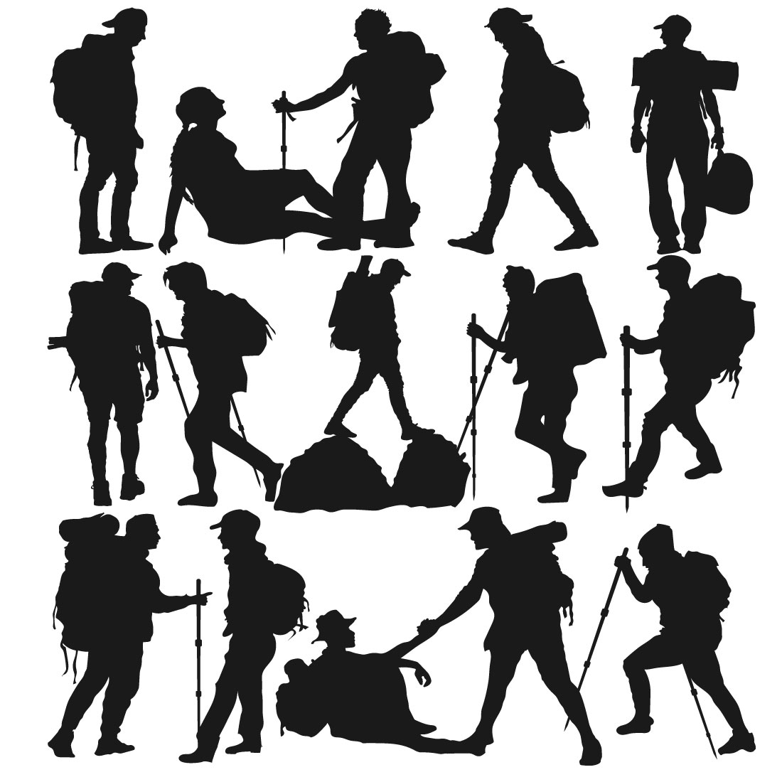 Adventure Climber hiker backpacker silhouette vector of a mountaineer preview image.