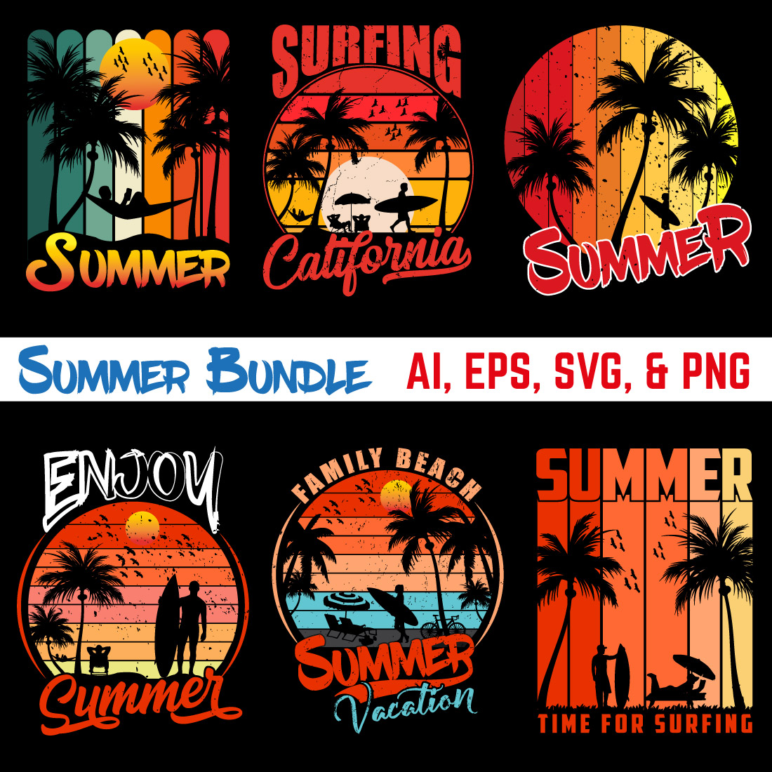 Summer Beach T-Shirt Design Bundle preview image.