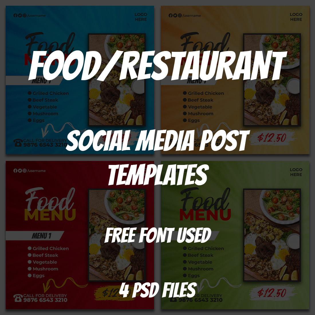 4 Food Menu Restaurant Social Media Banner Templates preview image.