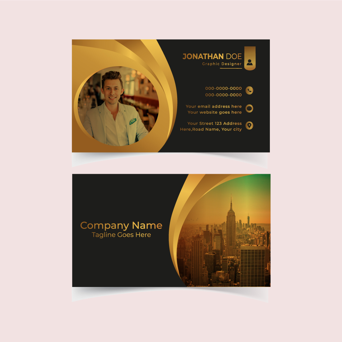 Corporate Business Card Design With Golden Colour preview image.