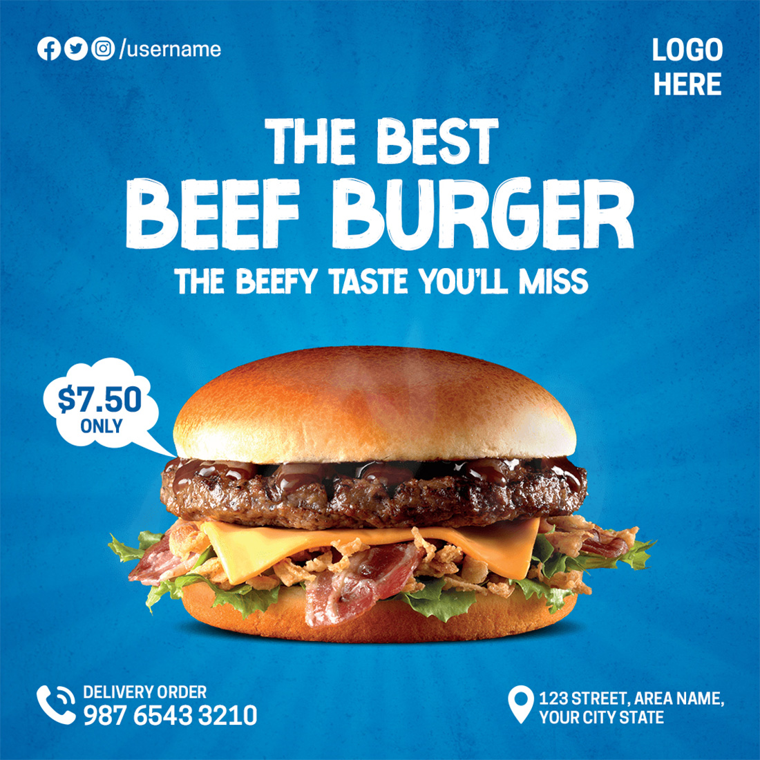 3 Delicious Burger Menu Restaurant Social Media Templates preview image.