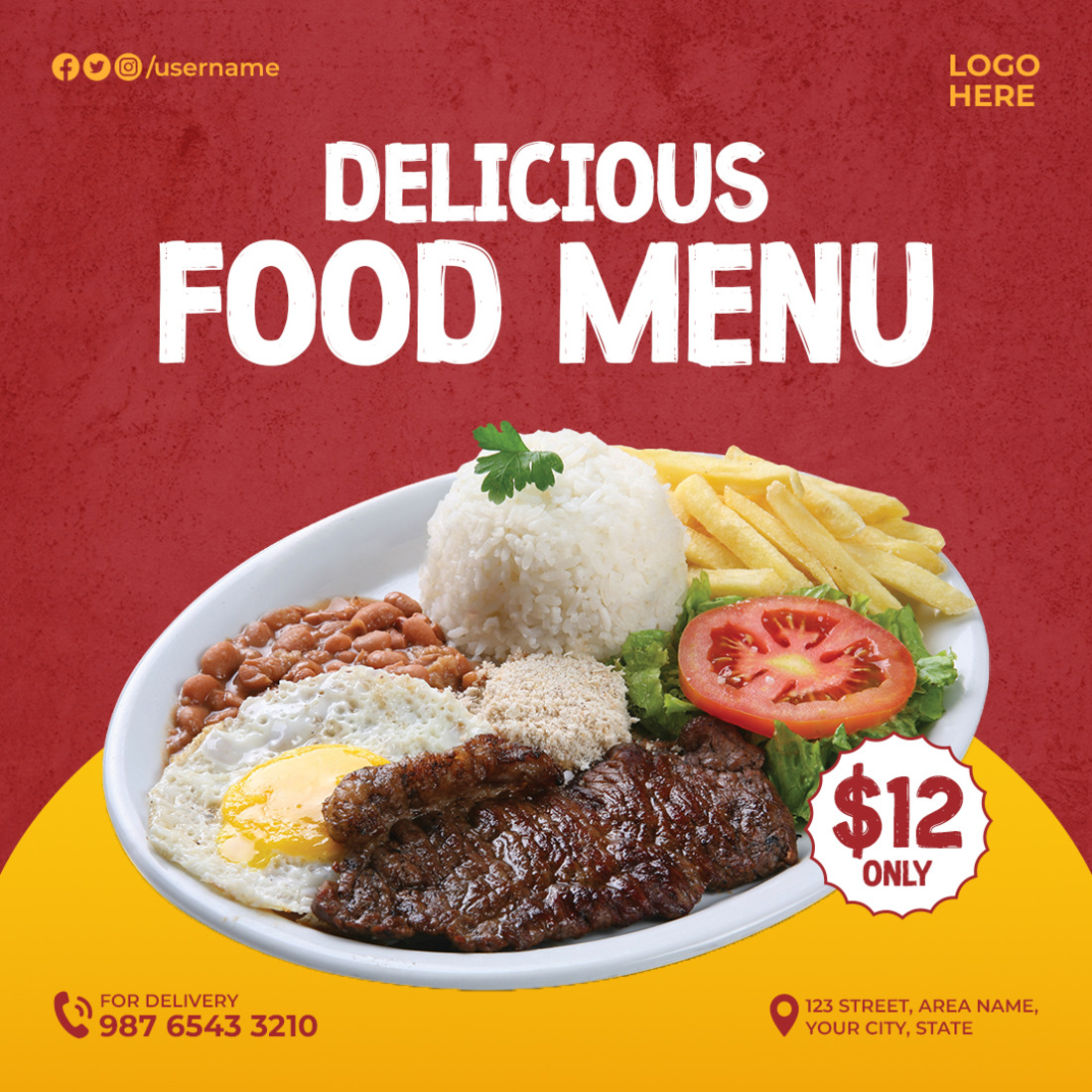 4 Delicious Food Menu Restaurant Social Media Banner Templates preview image.