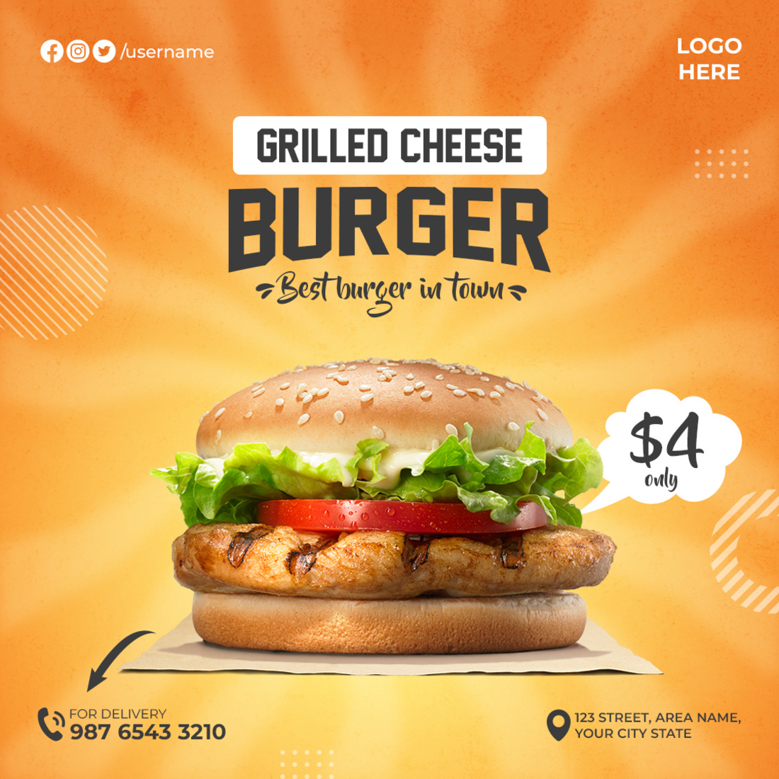 4 Cheese Burger Restaurant Social Media Banner Templates preview image.