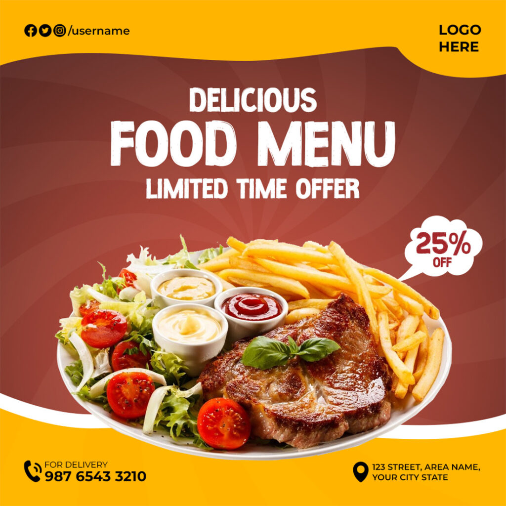 4 Food Menu Restaurant Social Media Banner Templates - MasterBundles