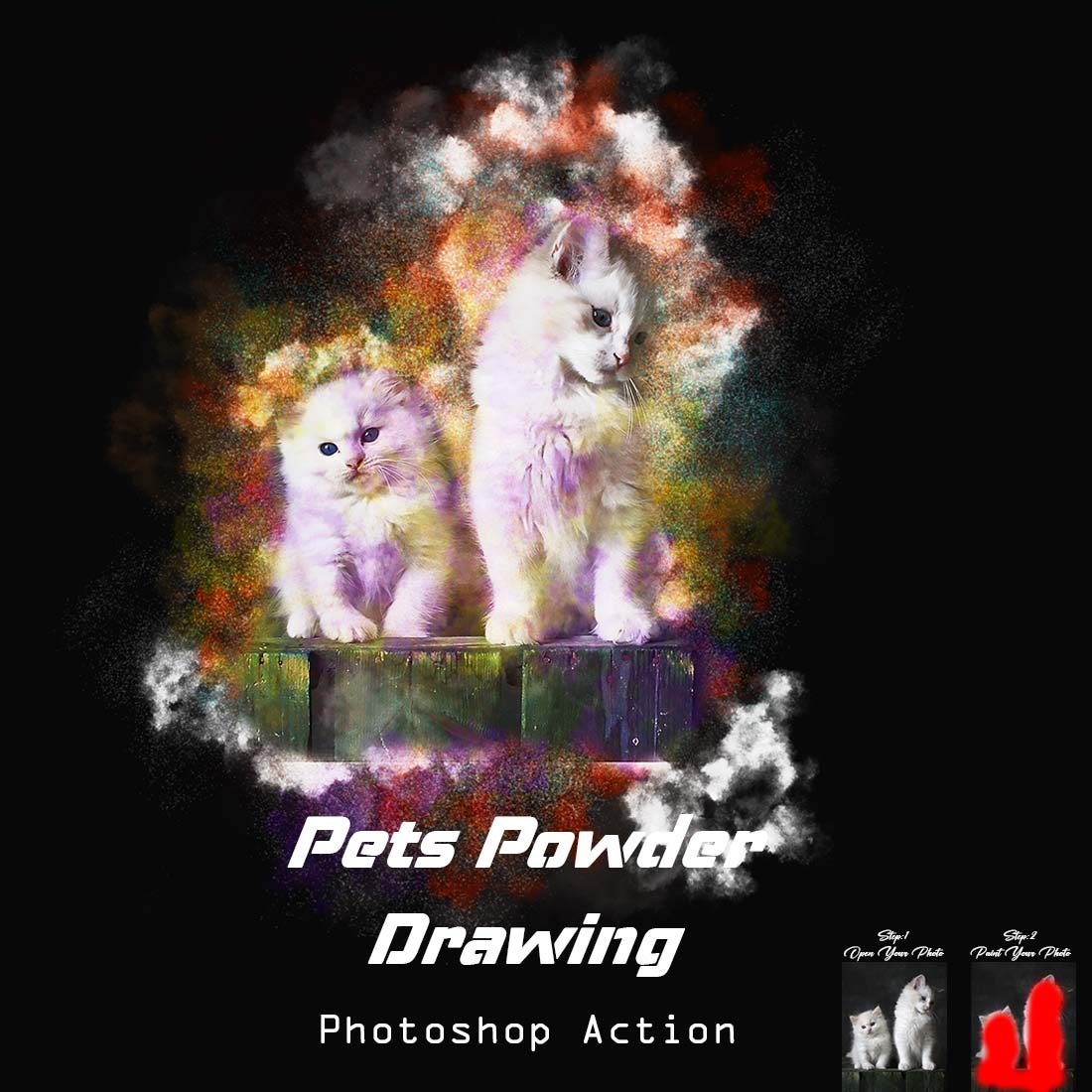 Pets Powder Drawing Photoshop Action cover image.