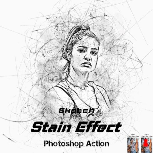 Sketch Stain Effect Photoshop Action cover image.