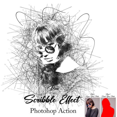 Pen Scribble Effect Photoshop Action cover image.