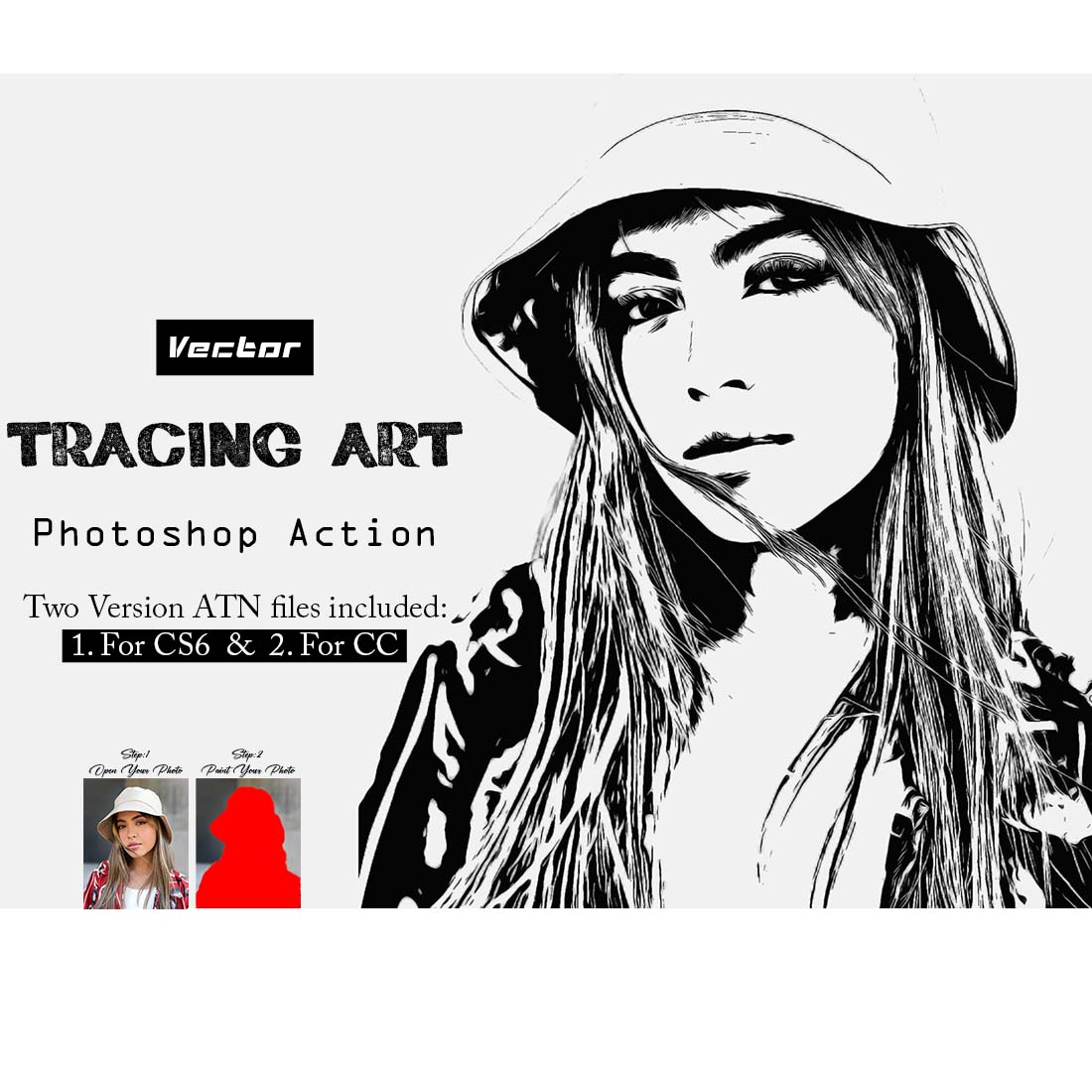 Vector Tracing Art Photoshop Action cover image.