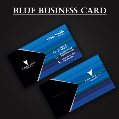 Blue and Black Business Card cover image.