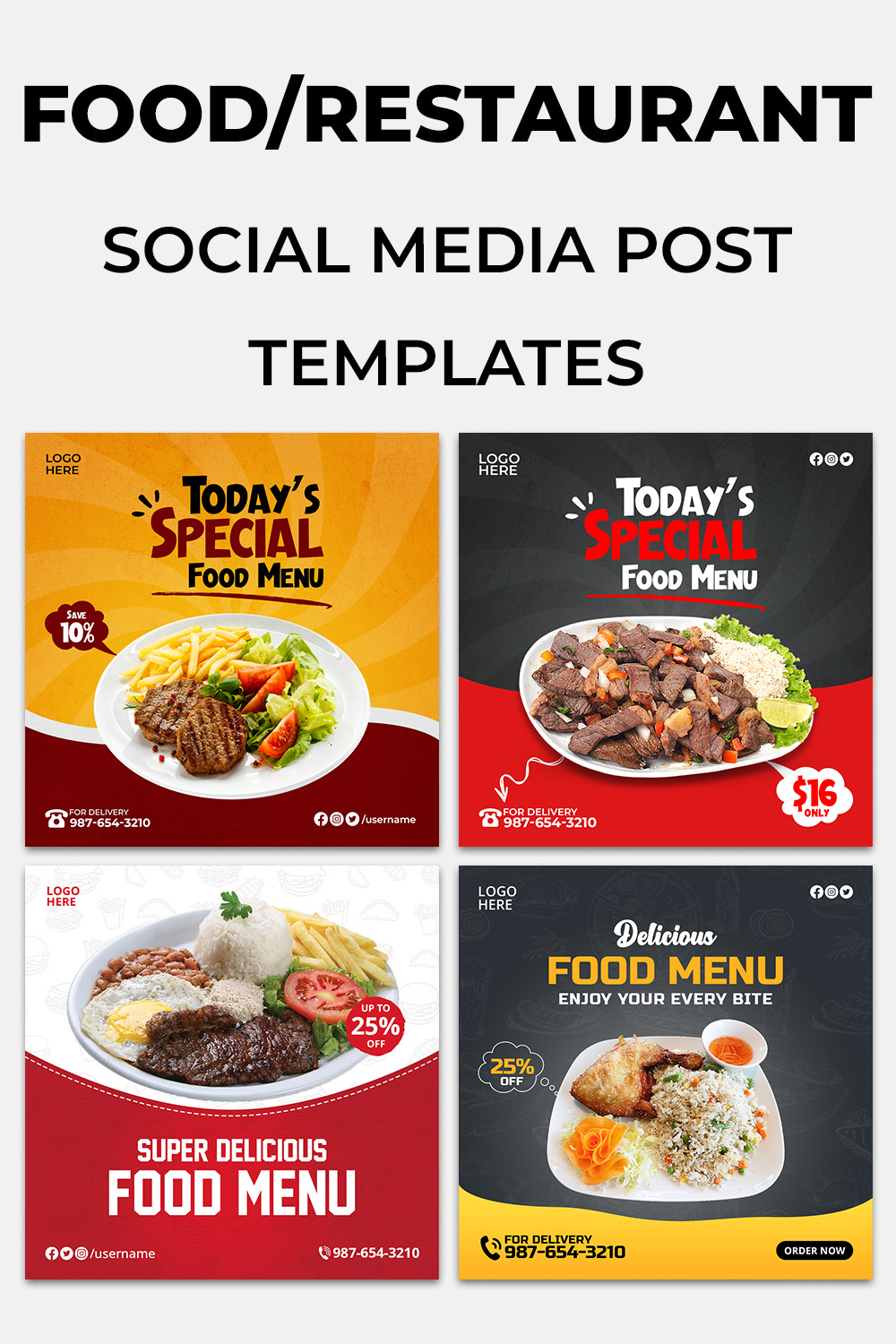 4 Food Menu Restaurant Social Media Banner Templates pinterest preview image.