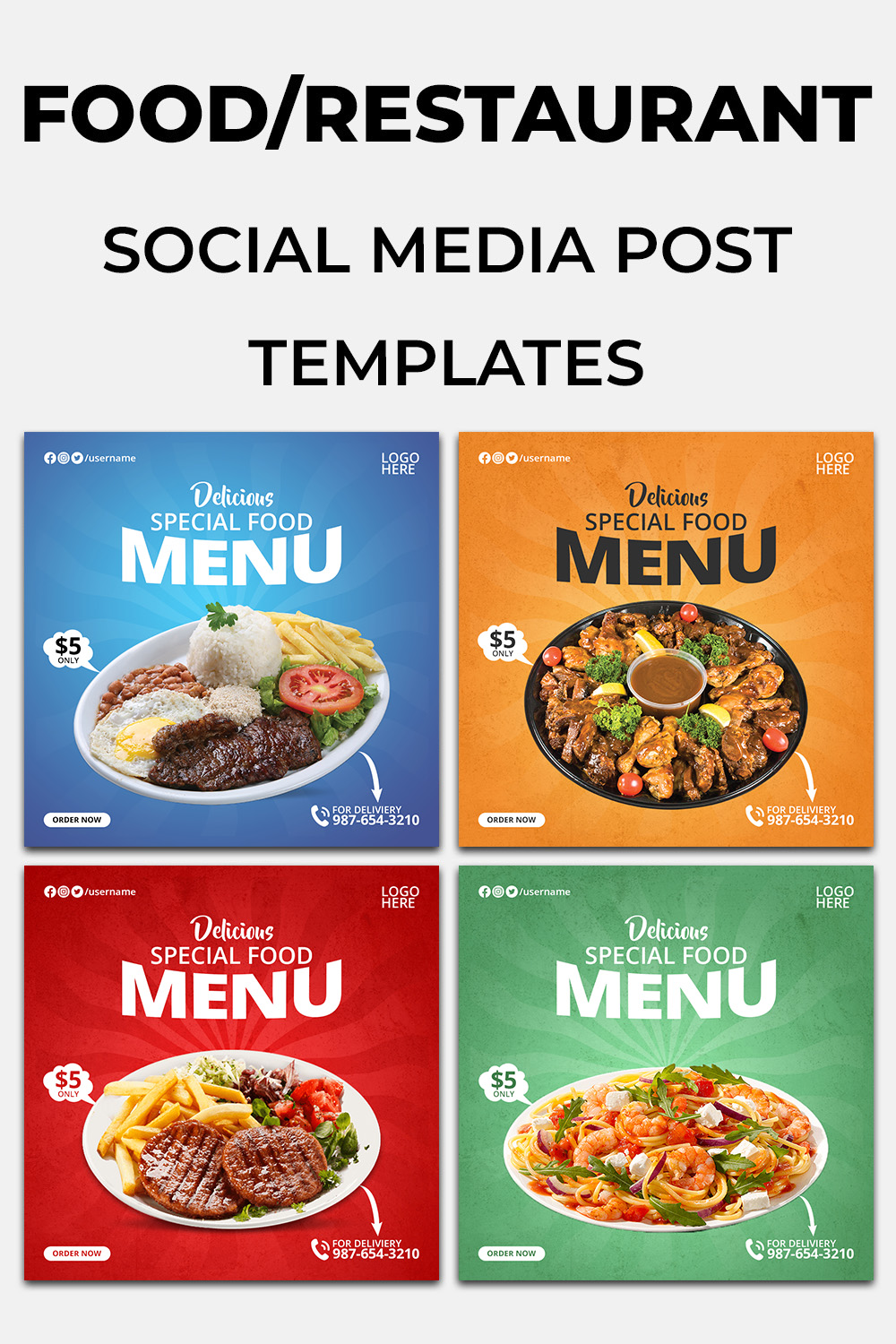 4 Special Food Menu Restaurant Social Media Banner Templates pinterest preview image.