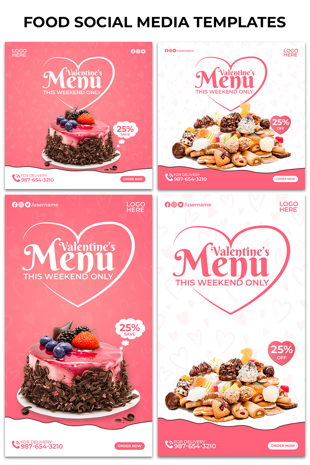2 Valentine Social Media Templates Pack pinterest preview image.