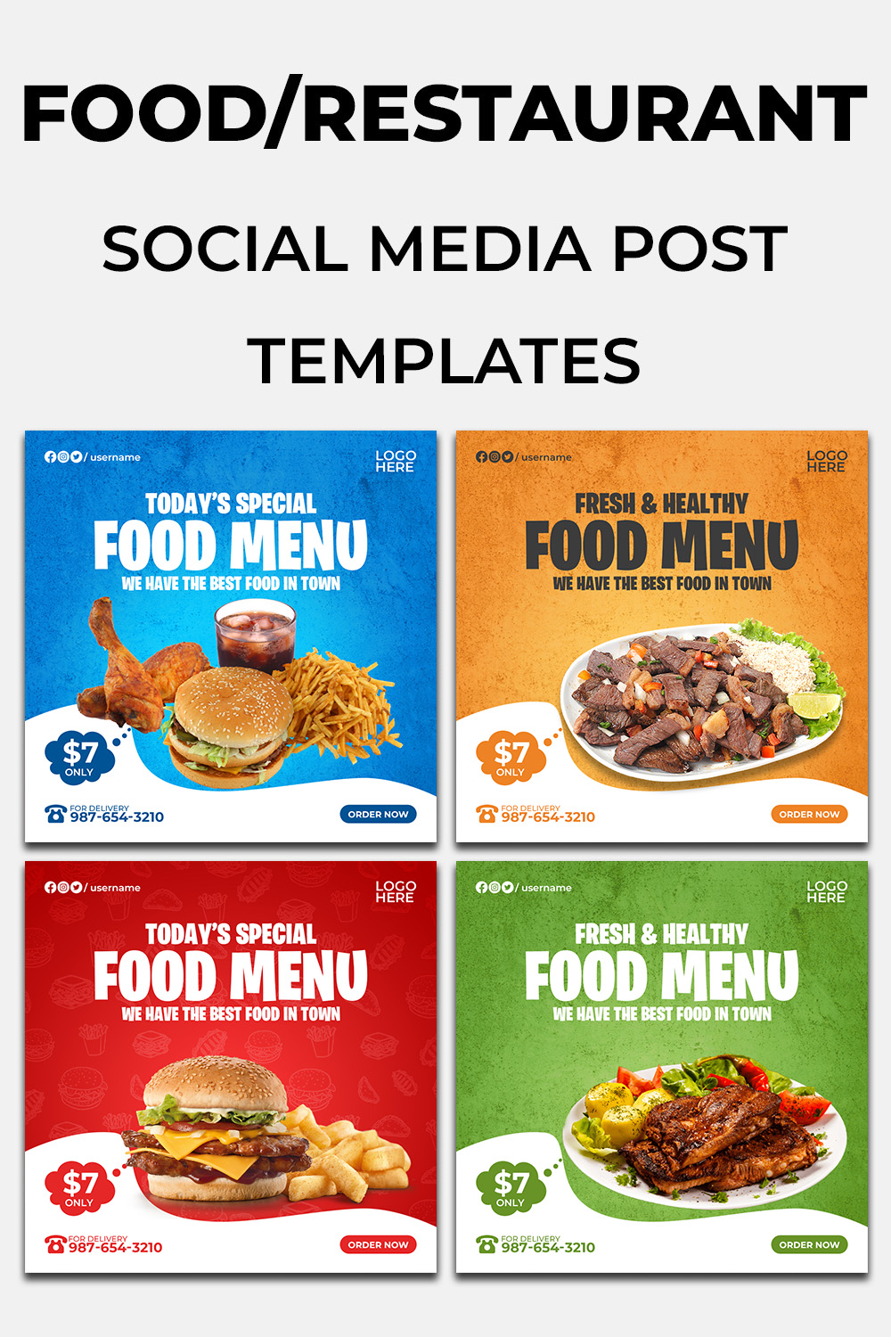 4 Food Menu Restaurant Social Media Banner Templates pinterest preview image.