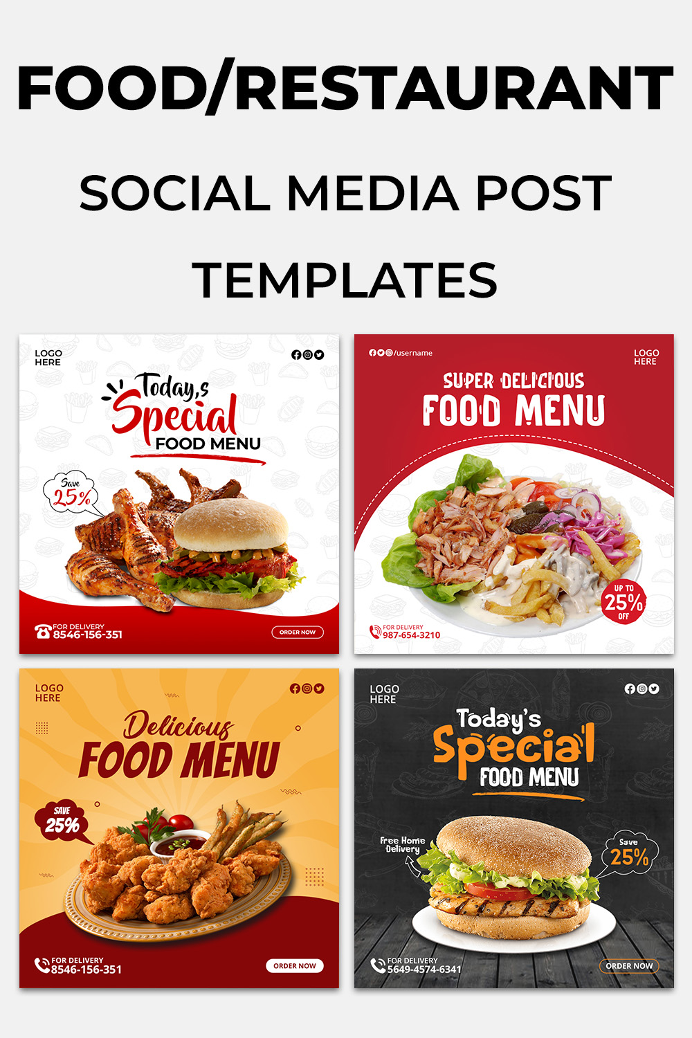 4 Food Menu Restaurant Social Media Banner Templates pinterest preview image.