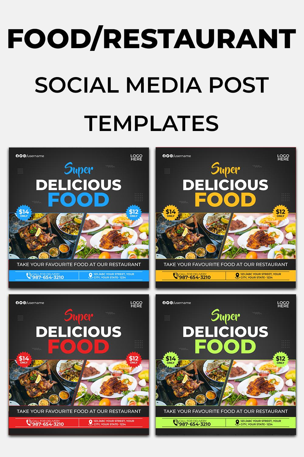 4 Super Delicious Food Restaurant Social Media Banner Templates pinterest preview image.