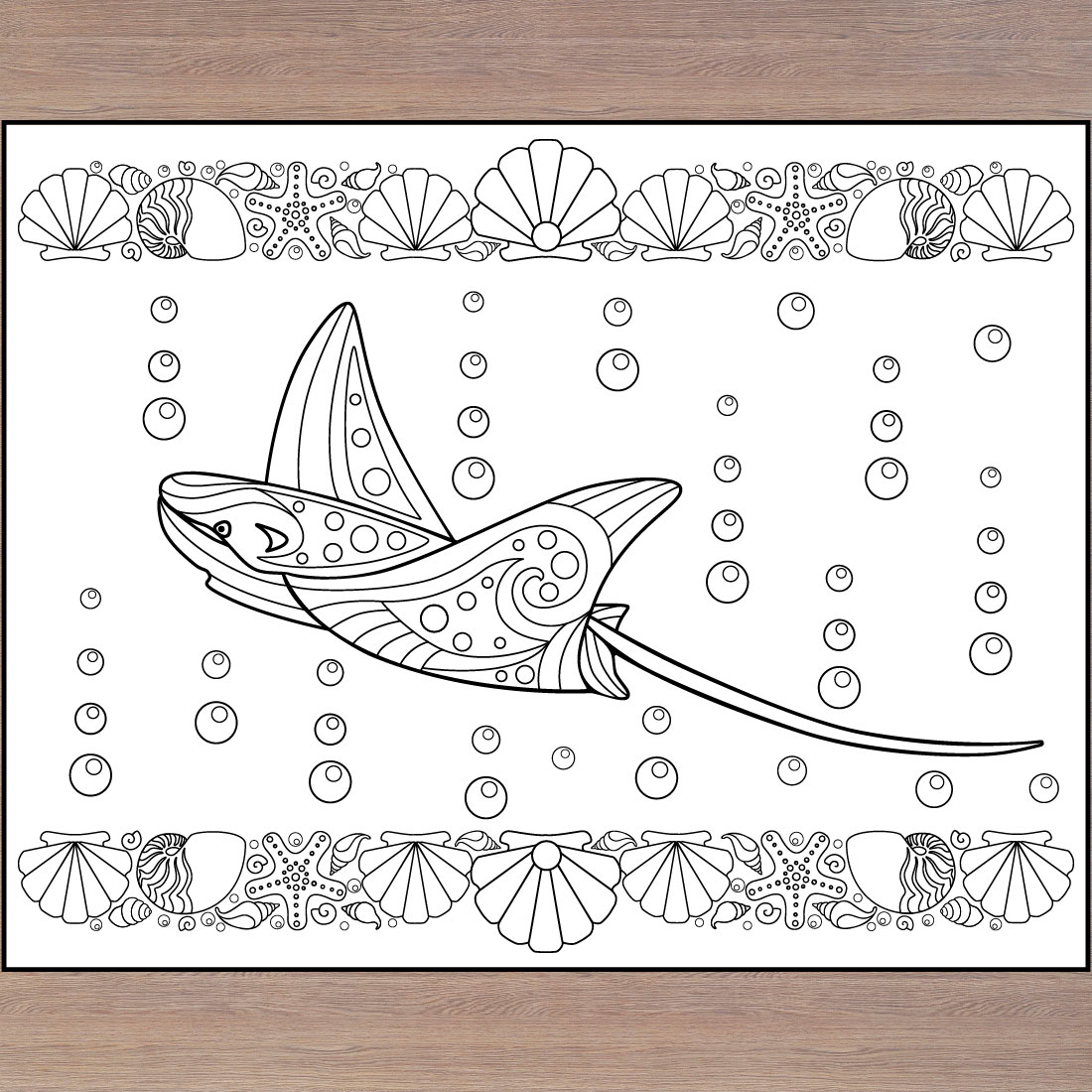 Sea Animals - 5 antistress coloring pages preview image.
