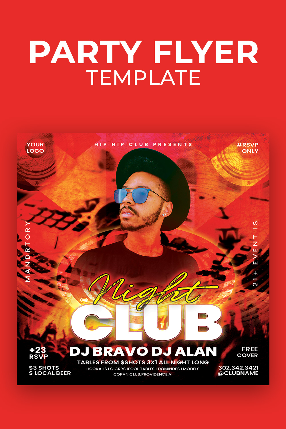 Club Dj Night Party Flyer Template pinterest preview image.