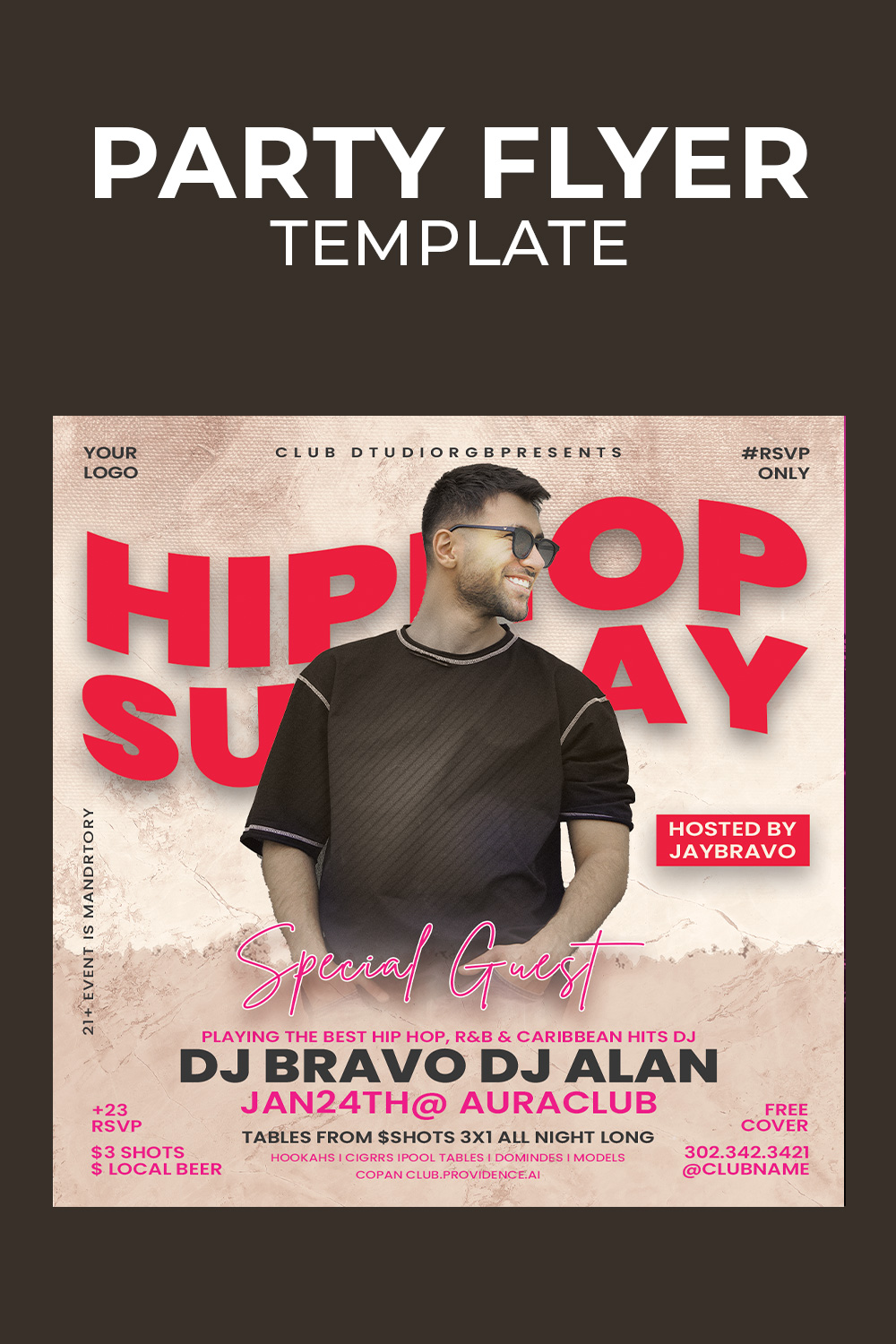 Hip Hop Dj Night Party Flyer Template pinterest preview image.
