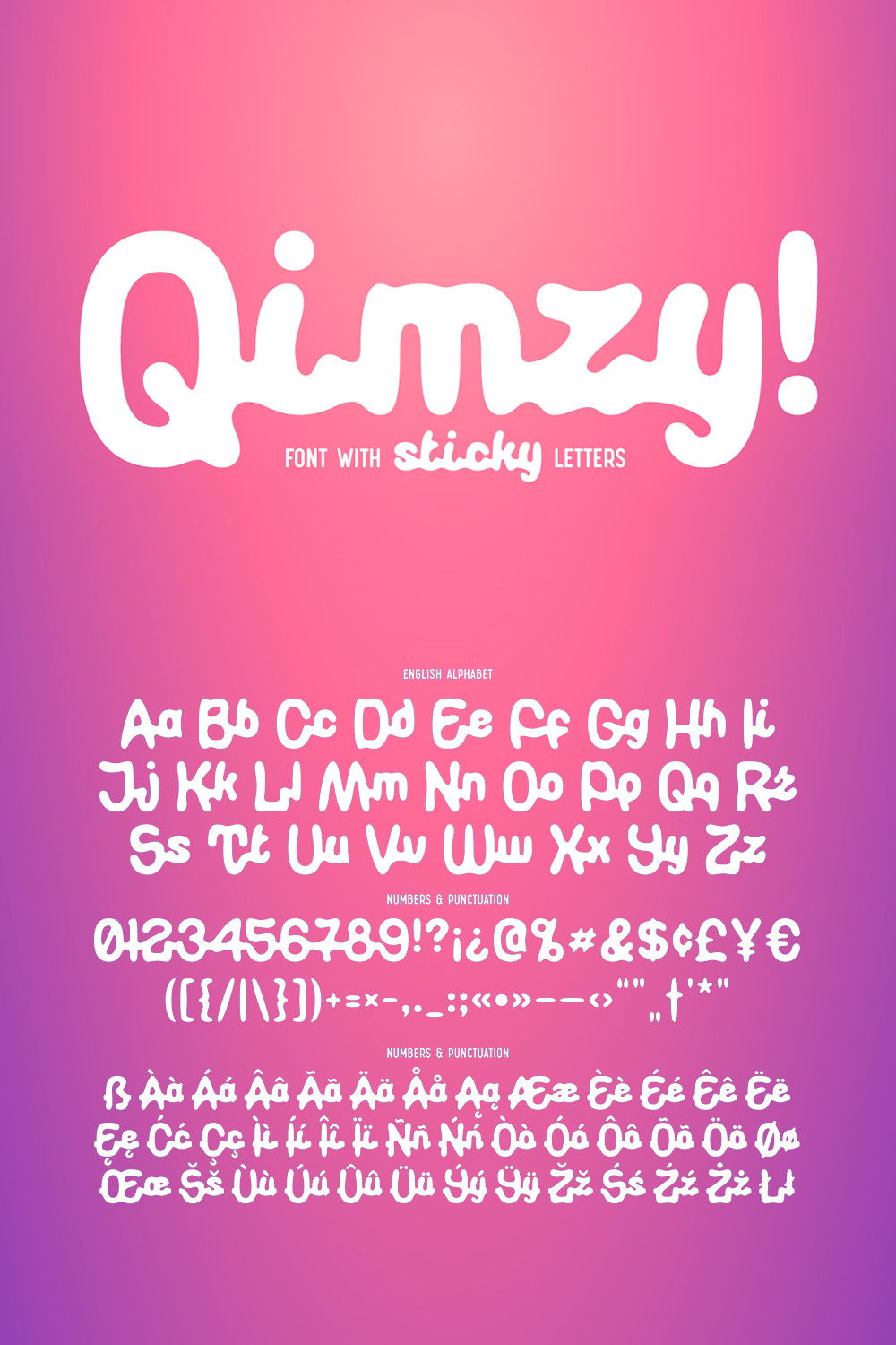 Qimzy - smooth sticky font pinterest preview image.