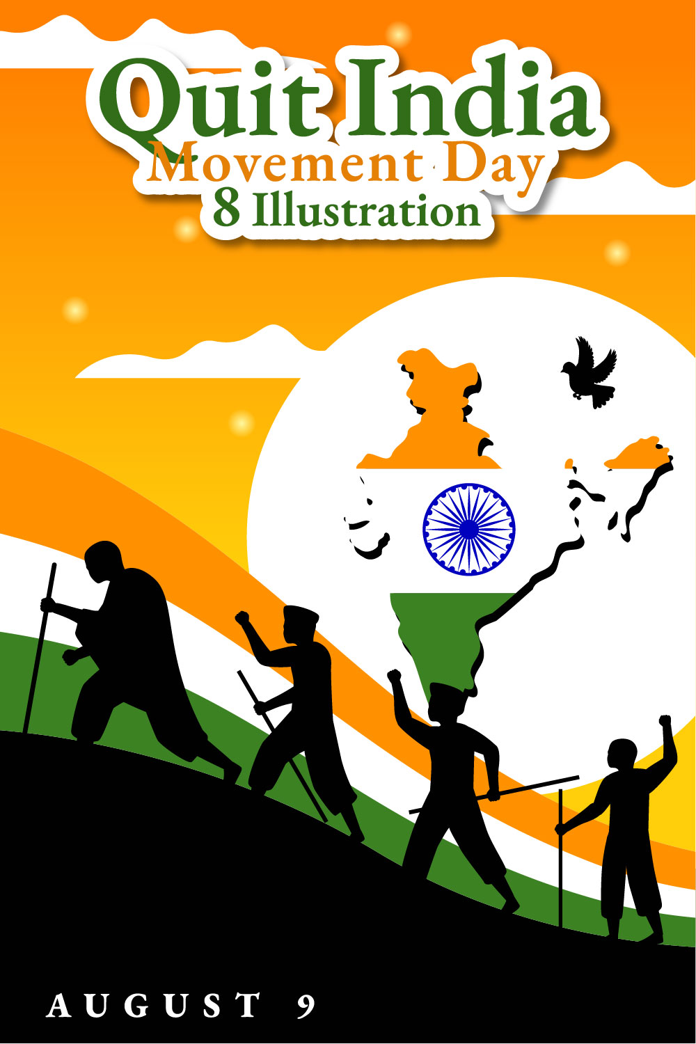 8 Quit India Movement Day Illustration pinterest preview image.