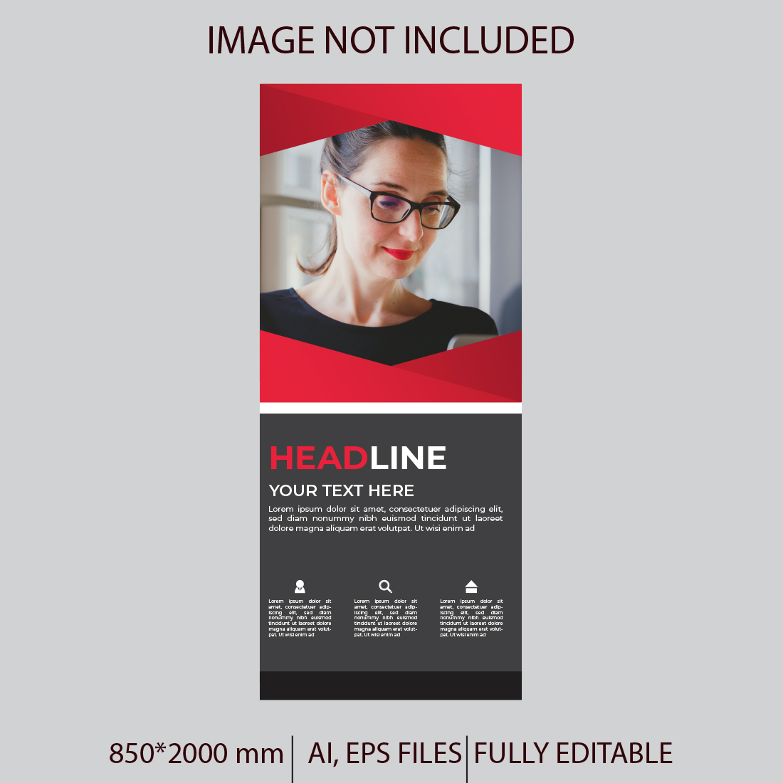 Roll up banner design template preview image.